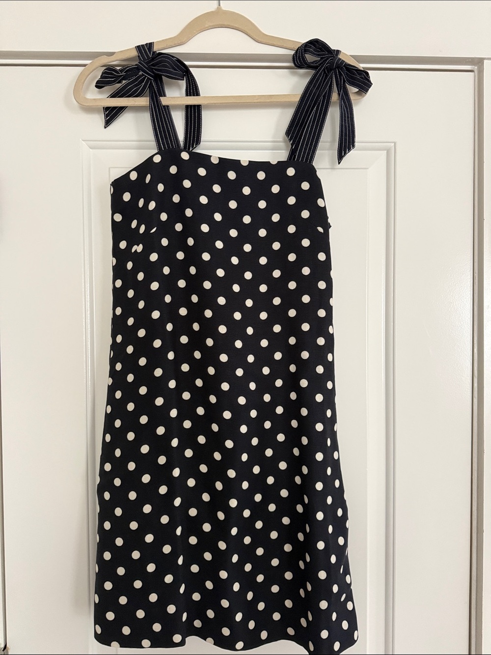 J.Crew Black & White Polka Dot Tie-Shoulder Sundress
